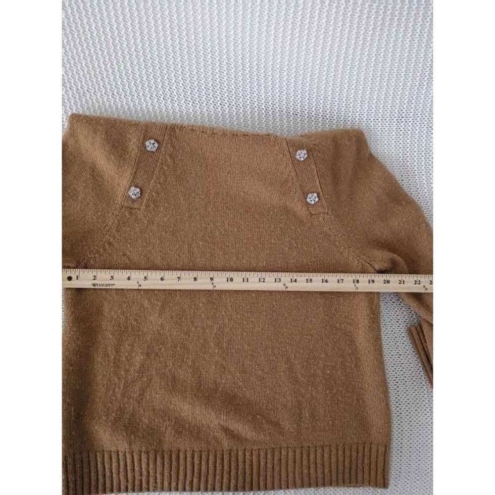 J.Crew Glam Crystal Button Camel Knit Sweater S/M Retro Minimalist - Picture 7 of 9
